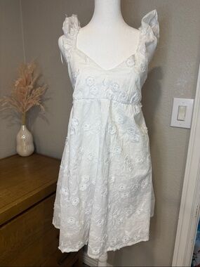 Steve Madden White Floral Eyelet Ruffle Strap Mini Dress